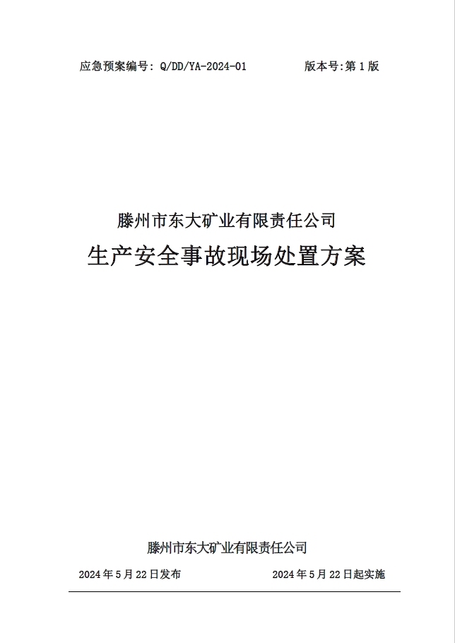 滕州市東大礦業有限責任公司安全生產事故應急預案